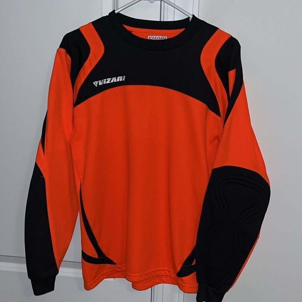 High Viz Visibility Neon Orange Padded Elbow GK Goal Keeper Soccer Jersey S SM